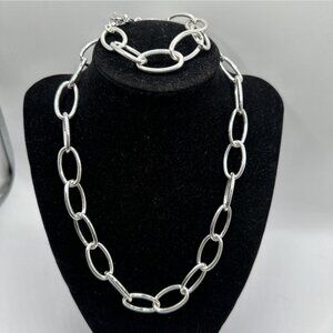 American Living Co SilverTone Chain Link Set Necklace And Bracelet Toggle Clasp